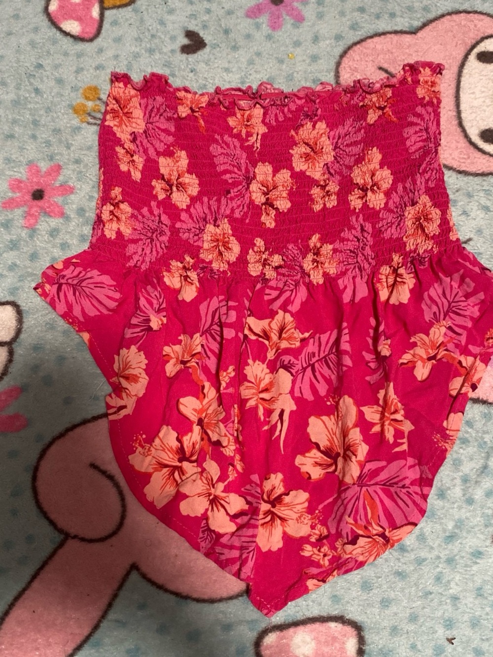 Smocked Floral Crop Top in Hot Pink